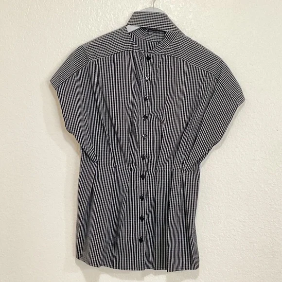 Fame and Partners Sebastian Top 40s Style Button Back Peplum Grid Windowpane - Picture 6 of 13